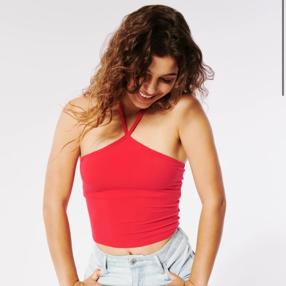 Hollister Tops - Hollister Pointed Neck Halter Top Medium Red